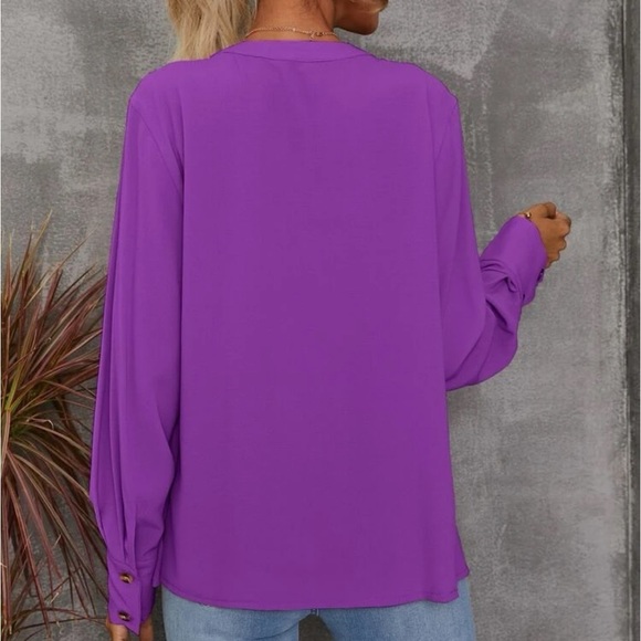 New v neck purple long sleeve blouse - Picture 5 of 6